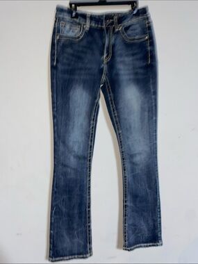 Women’s Dark Blue Flare Jeans with Faded Finish